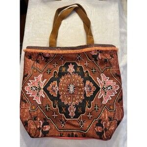 A&P Denim Large Multicolor Boho Southwestern Embroidered Tote Bag Shopper Suede